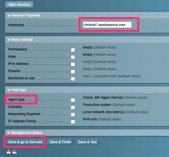 Select host monitoring configuration