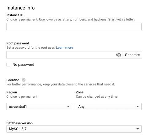 Set instance information, passwords, etc.