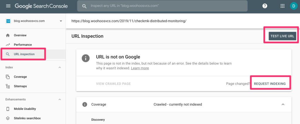 URL Inspection in Google Search Console