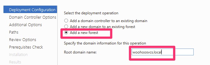 Add a new forest for Active Directory Domain Services