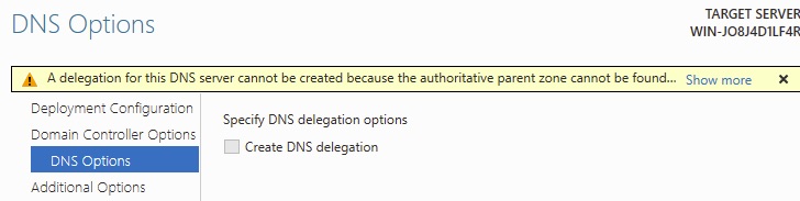 A delegation for this DNS server cannot be created because the authoritative parent zone cannot be found.