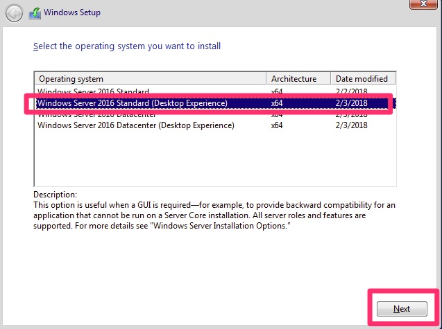 Windows Server 2016 Standard (Desktop Experience)