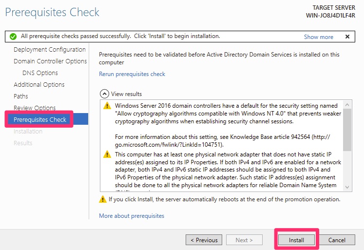 Active Directory Domain Controller Promotion - Prerequisites Check