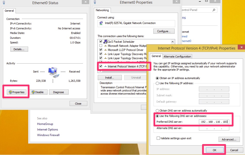 Windows 8 DNS Settings