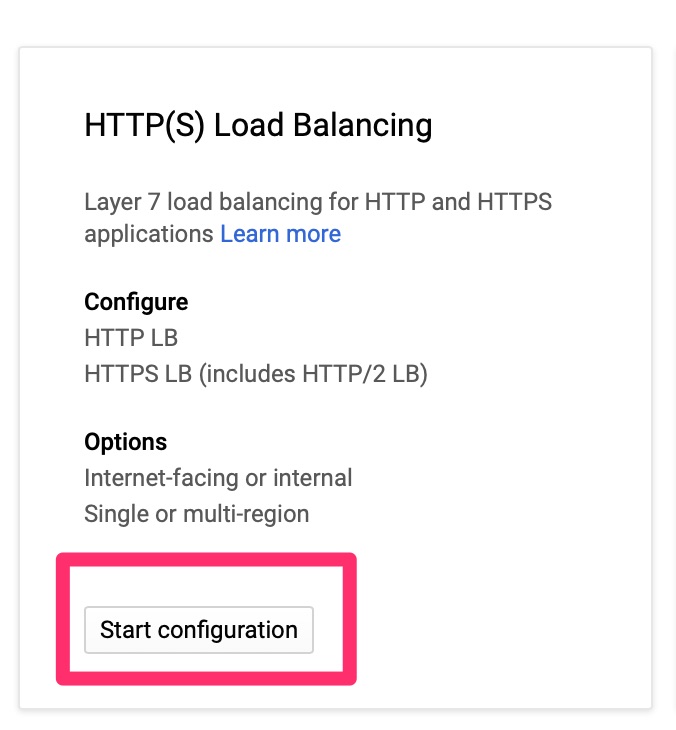 Google Load Balancer - Start configuration