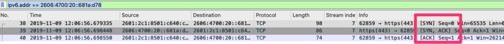 3 Way Handshake of packet capture