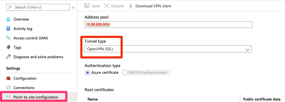 azure point to site vpn for mac