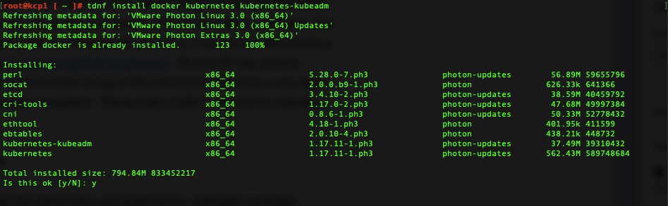 tdnf install docker kubernetes kubernetes-kubeadm